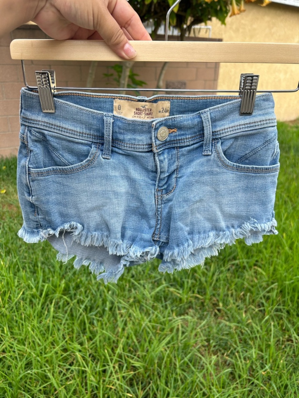 Hollister Y2K low rise Light Blue Frayed Denim Shorts